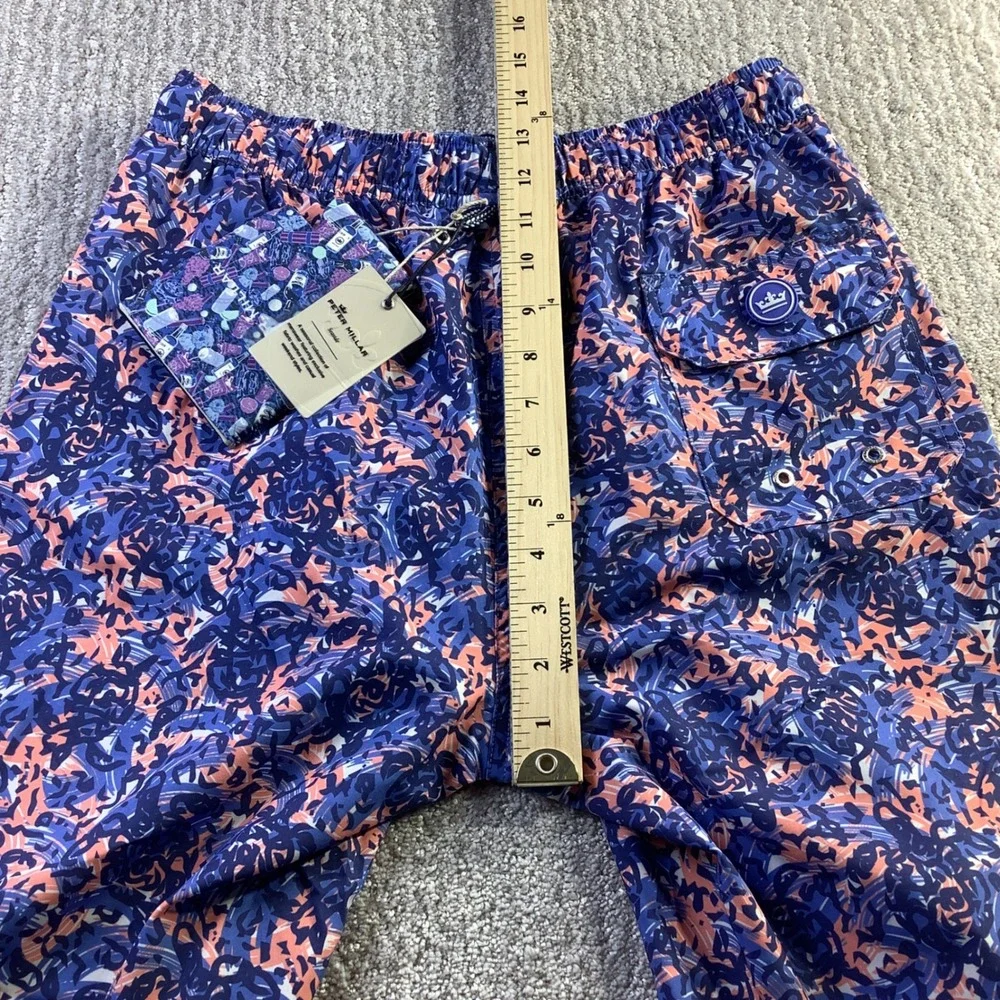 Peter Millar Seaside‎ Mens Blue Abstract Swirl Swim Trunks Shorts Size S NWT